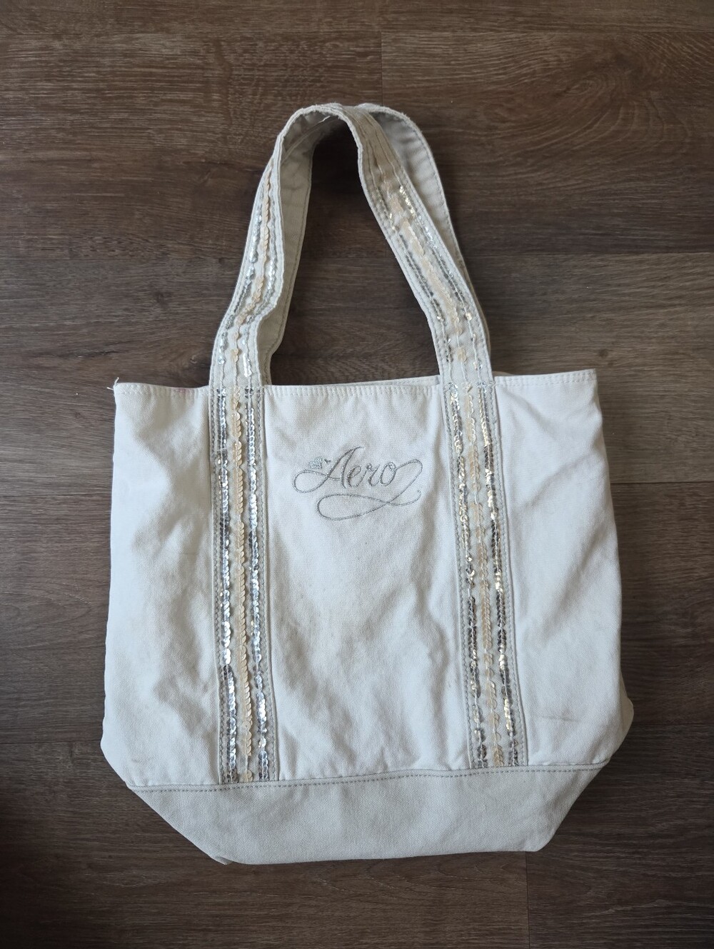 Vintage Y2K Aeropostale Cream Ivory Tote Beach Bag Purse with Sequins